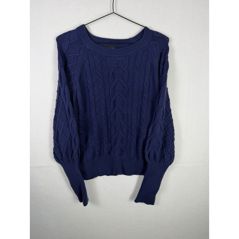 Tahari Womens Size Large Navy Blue Cable Knit Sweater Soft Pullover Top L